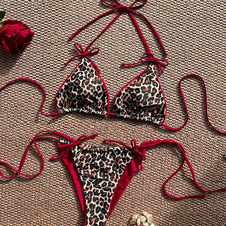 Leopard Lace-Up High-End Split Swimsuit