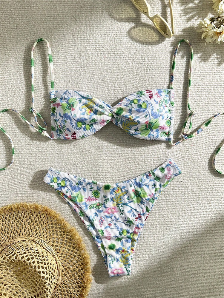 Women's Hot Floral Lace-up Beach Bikini Swimsuit