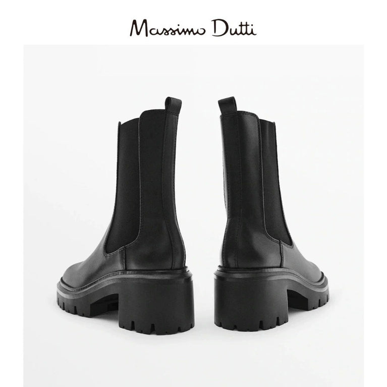 Massimo Dutti Women's Fall-Winter Leather Chelsea Boots
