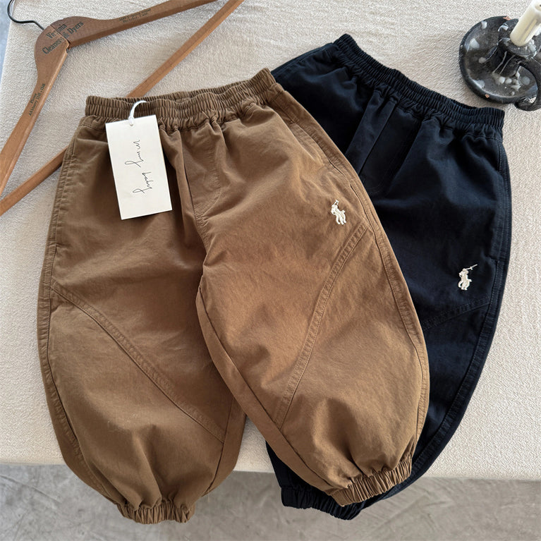 Kids Washed Cotton Pants Boys Autumn Leggings