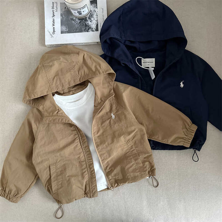 Kids Hooded Windbreaker Jacket Autumn Solid Color