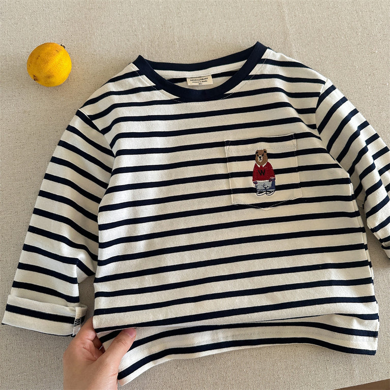 Kinder-Baumwoll-T-Shirt mit Bärenmotiv, langärmelig, Frühlings- und Herbstoberteil 