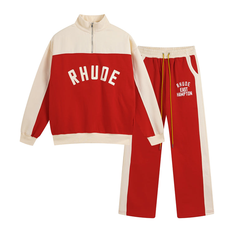 RHUDE Unisex sports half zipper sweatshirt pants set
