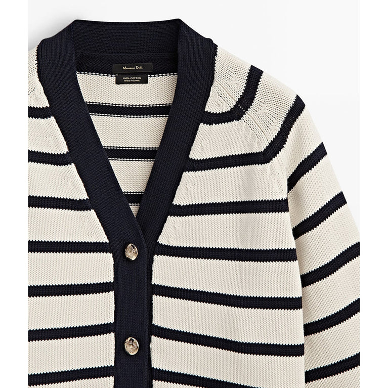 Massimo Dutti Women's V-Neck Striped Knit Cardigan Sweater