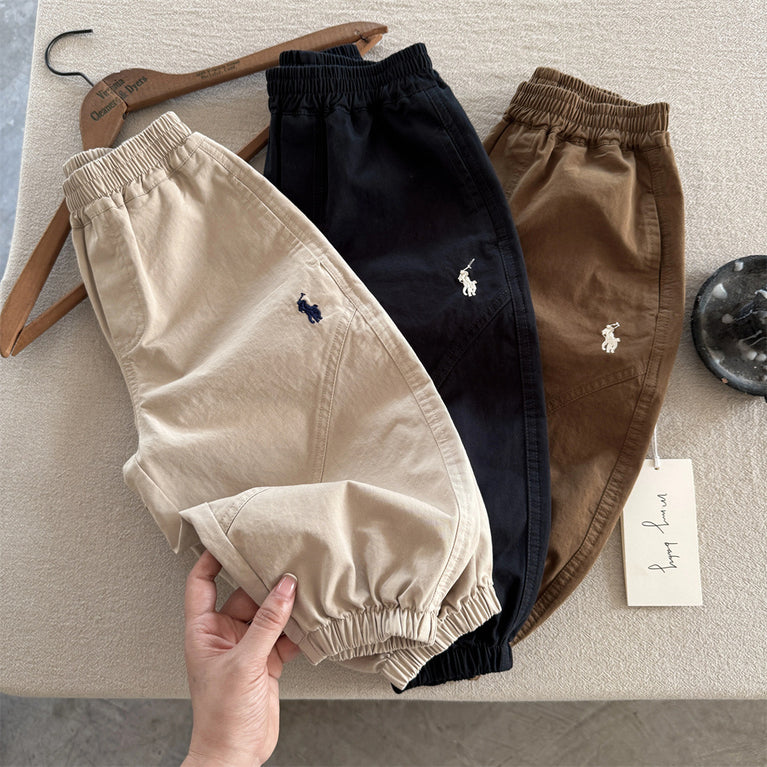 Kids Washed Cotton Pants Boys Autumn Leggings