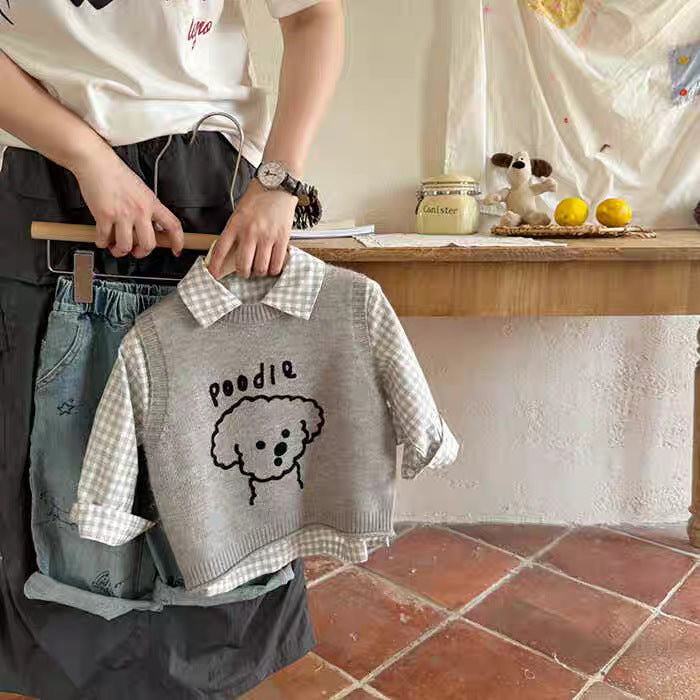 Girls Puppy Knitted Sweater Vest Spring & Autumn Wear