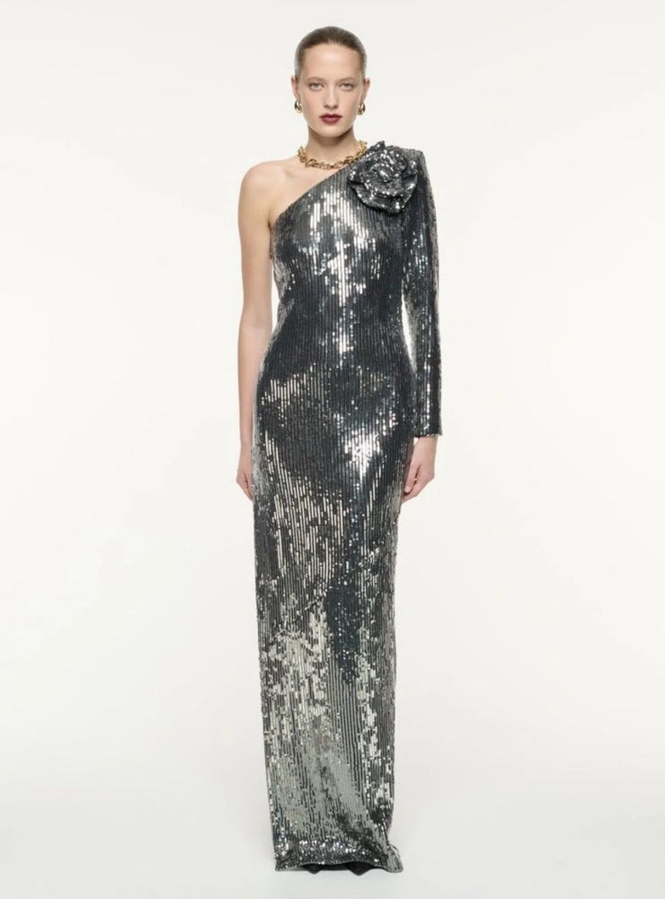 Elegant Silver Sequin Cocktail Party Dress