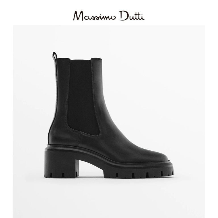 Massimo Dutti Women's Fall-Winter Leather Chelsea Boots