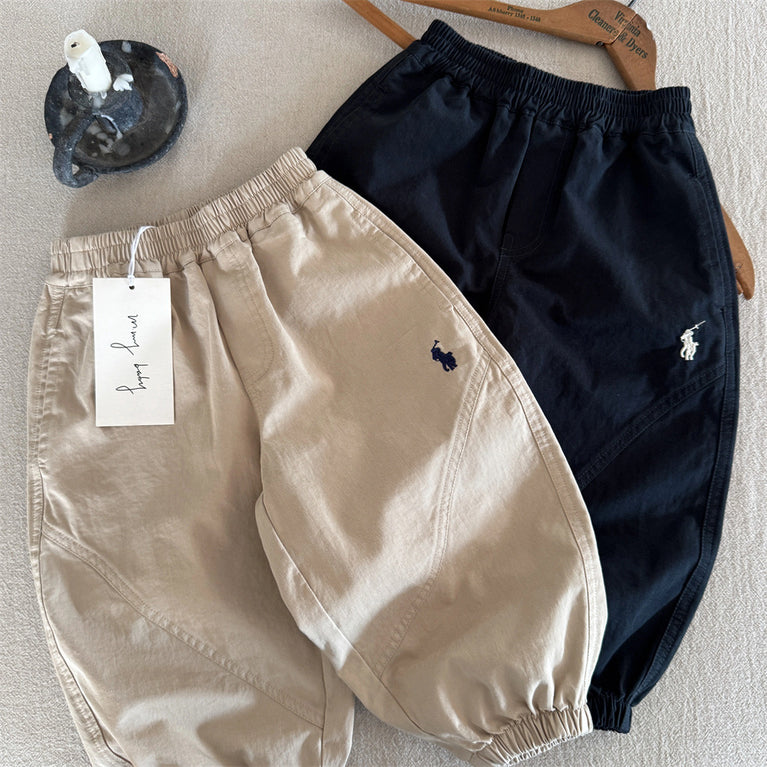 Kids Washed Cotton Pants Boys Autumn Leggings