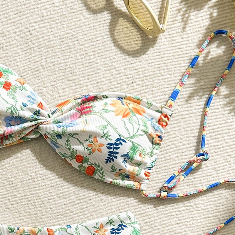 Women's Hot Floral Lace-up Beach Bikini Swimsuit