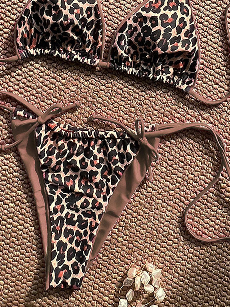 Leopard Lace-Up High-End Split Swimsuit