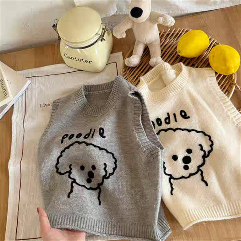 Girls Puppy Knitted Sweater Vest Spring & Autumn Wear