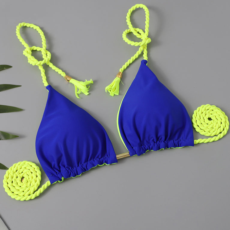 Multicolor Triangle Bikini with Braided Straps