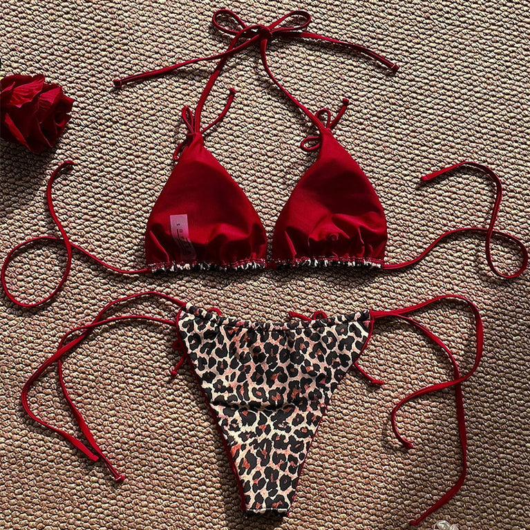 Leopard Lace-Up High-End Split Swimsuit