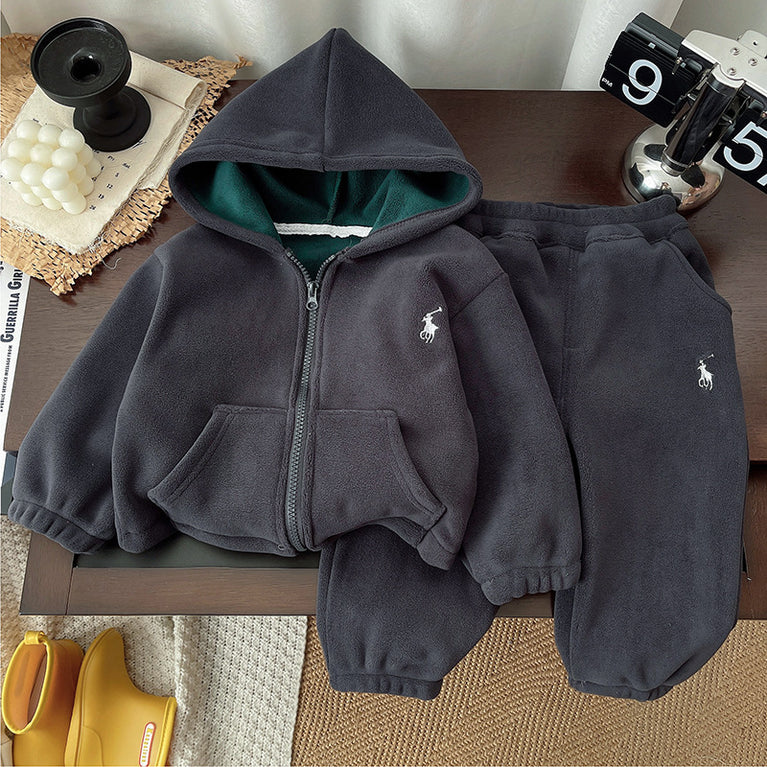 Kids RL Fleece Hooded Set Warm Autumn & Winter Two-Piece Outfit