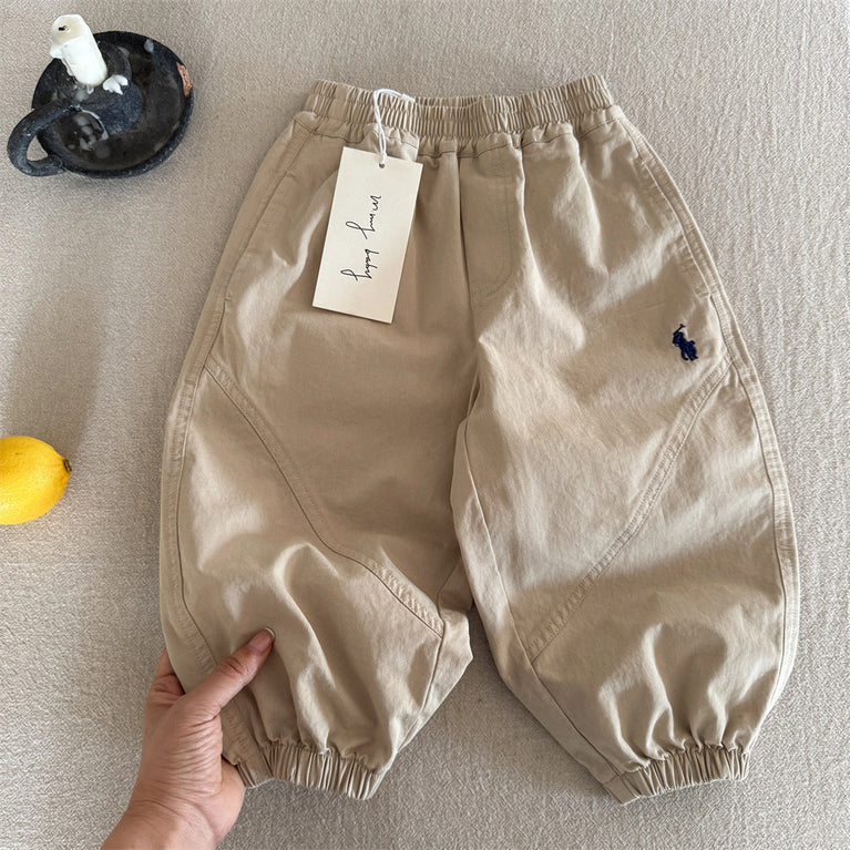 Kids Washed Cotton Pants Boys Autumn Leggings