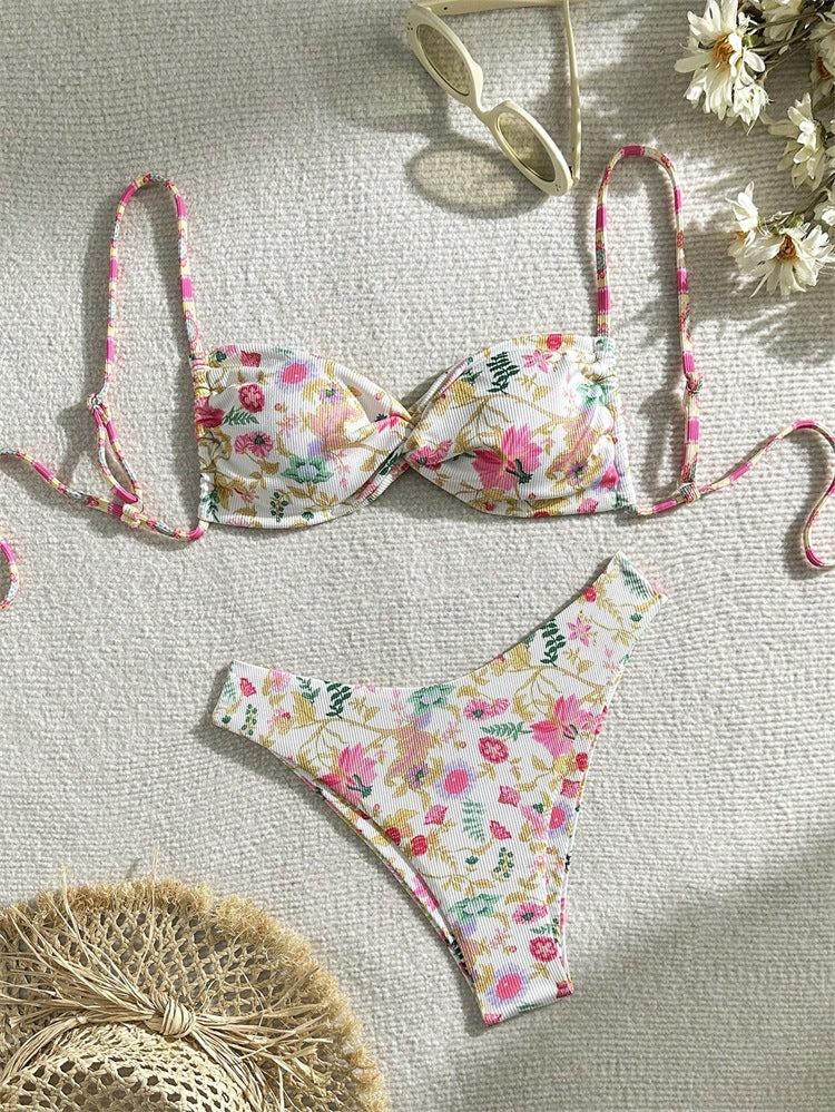 Women's Hot Floral Lace-up Beach Bikini Swimsuit