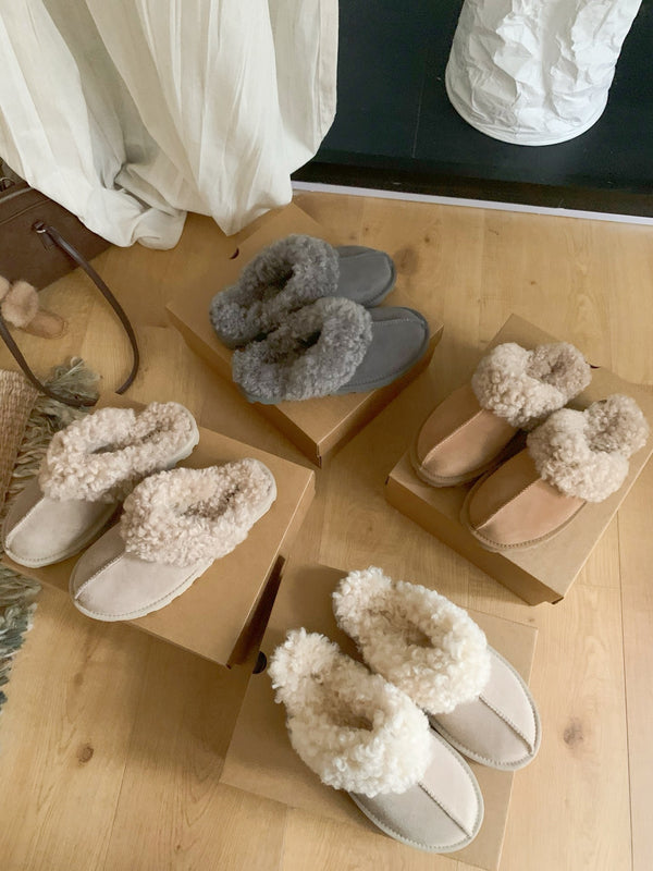 Flat Wool Curly Star Home Slippers for Women