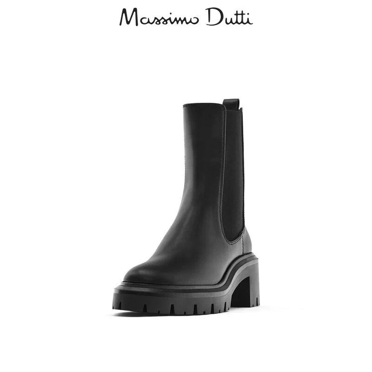 Massimo Dutti Women's Fall-Winter Leather Chelsea Boots