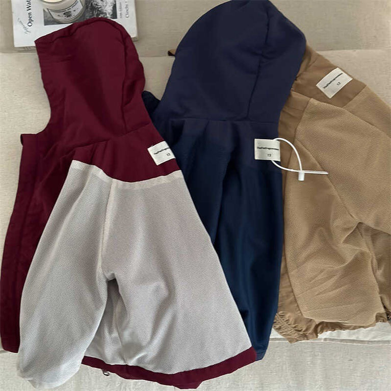 Kids Hooded Windbreaker Jacket Autumn Solid Color