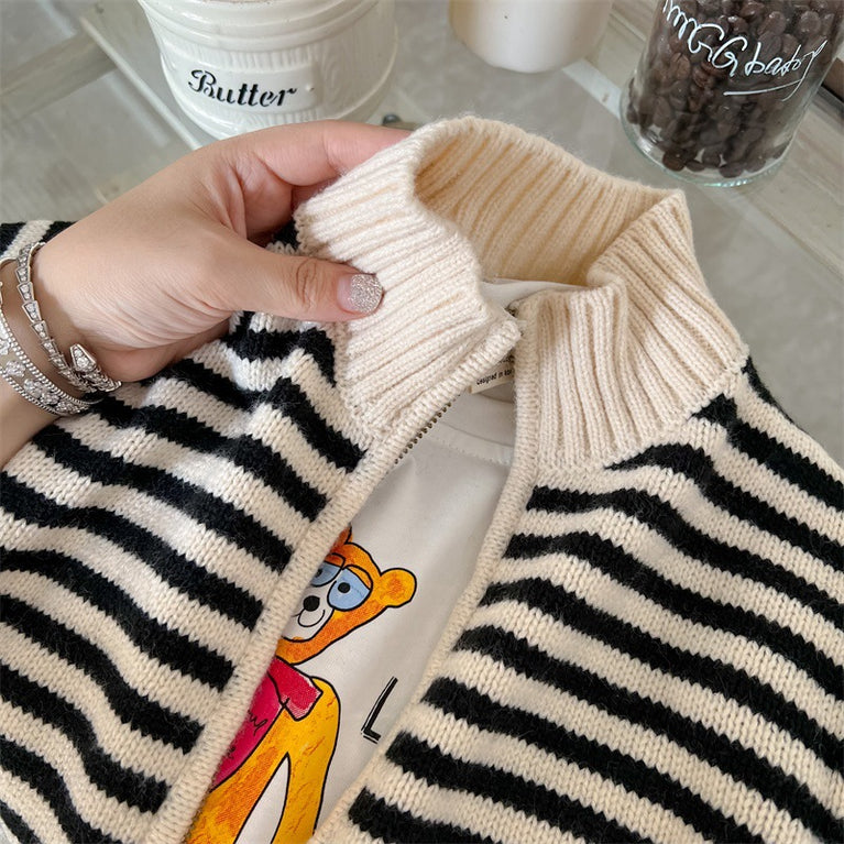 Kids Striped Knitted Cardigan Spring & Autumn Sweater