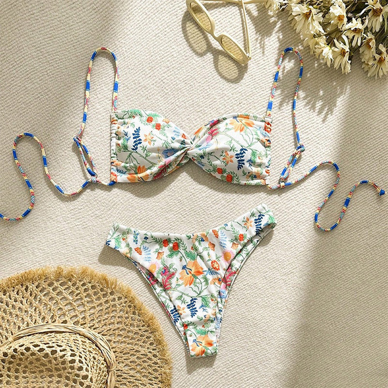 Women's Hot Floral Lace-up Beach Bikini Swimsuit