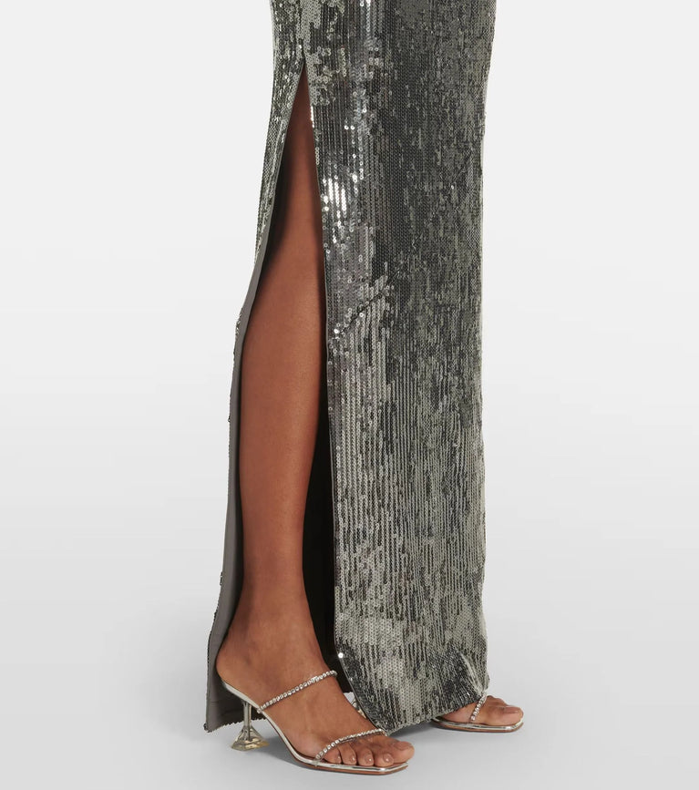 Elegant Silver Sequin Cocktail Party Dress