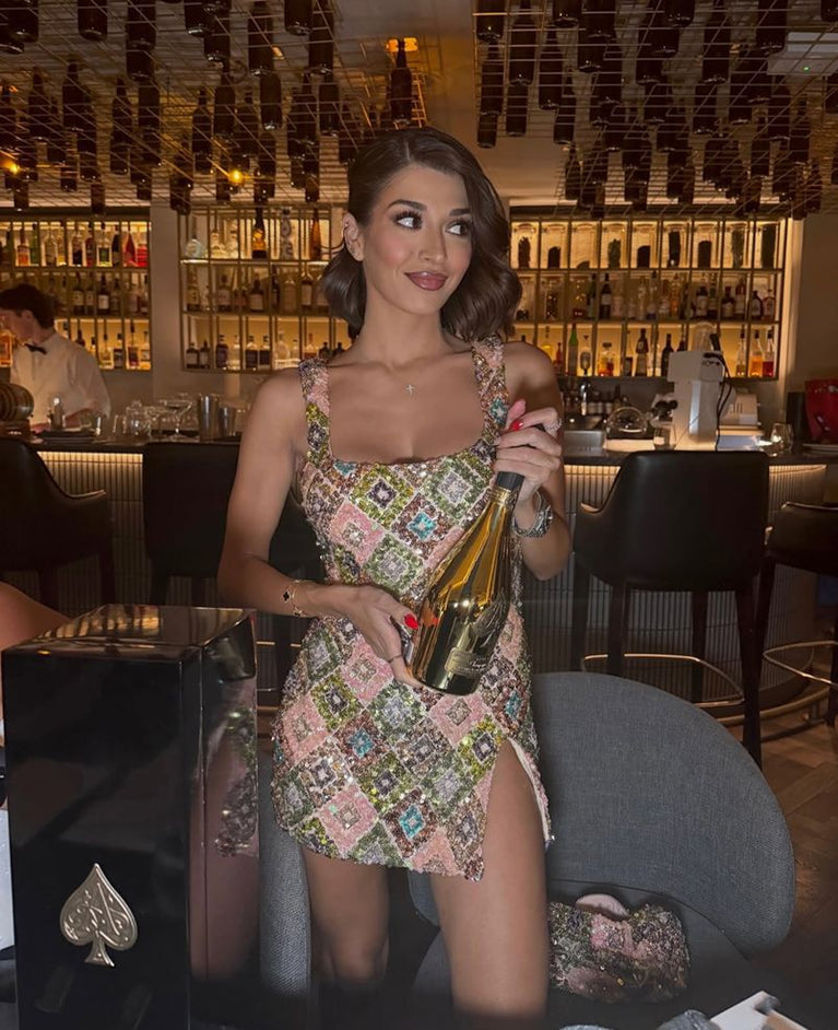 Vibrant Floral Diamond Pattern Dress