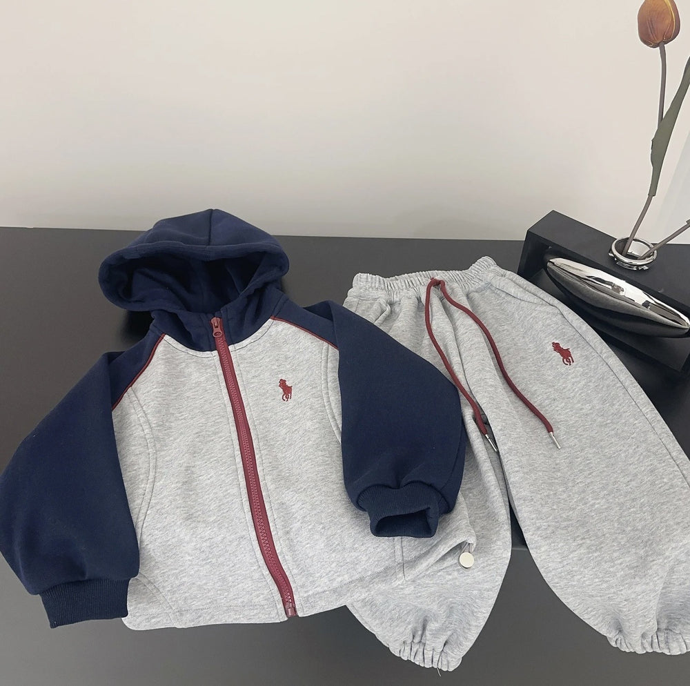 Kids Hooded Sports Suit Thickened Boys Two-Piece Set