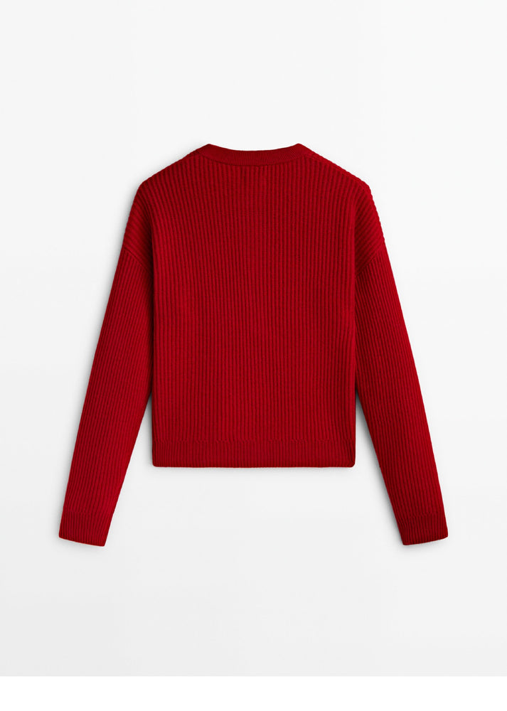 Massimo Dutti Women's Red Wool Knitted Cardigan Jacket