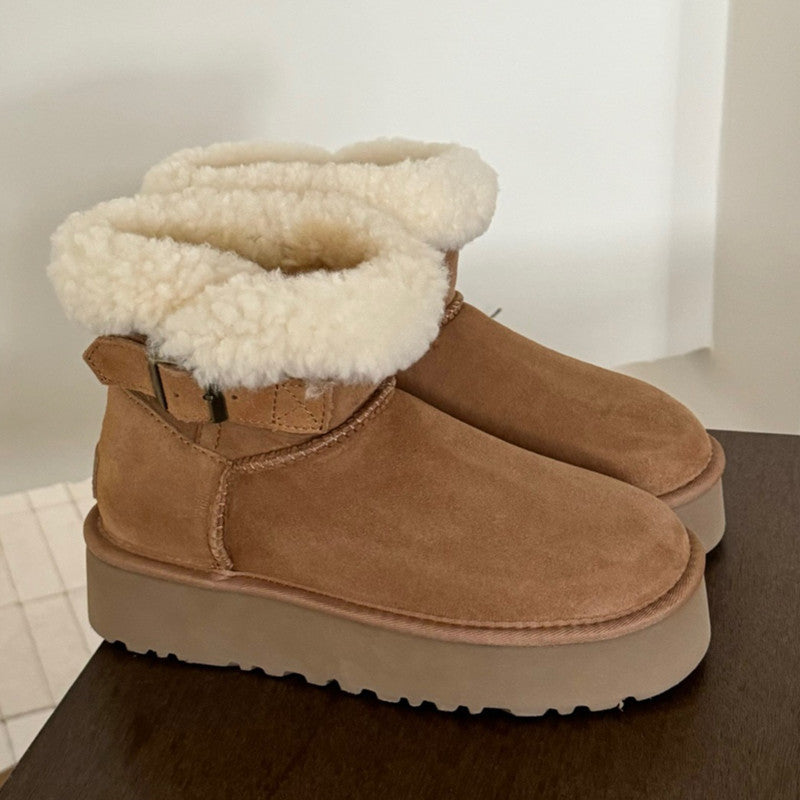 UGG Furry Belted Women's Snow Boot with Thick Platform Sole at Volonka