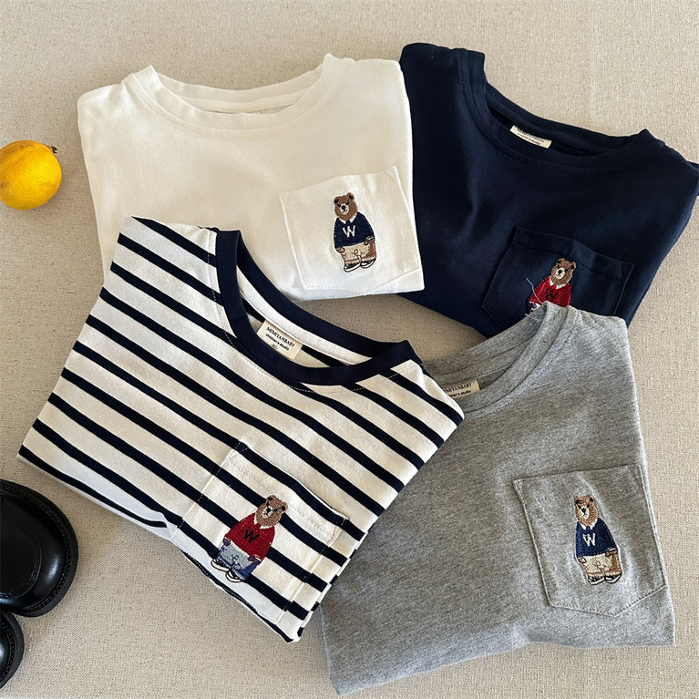 Kinder-Baumwoll-T-Shirt mit Bärenmotiv, langärmelig, Frühlings- und Herbstoberteil 