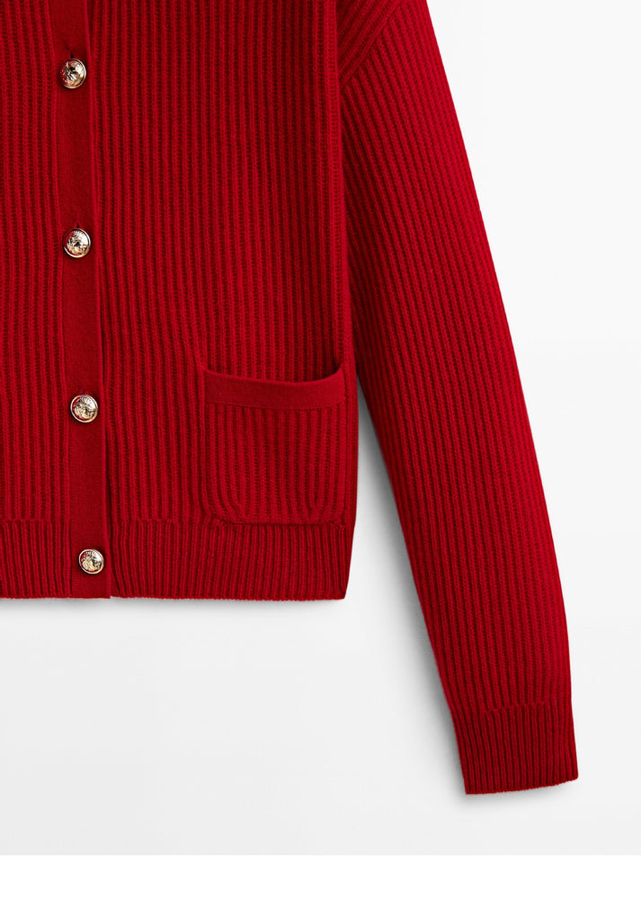 Massimo Dutti Women's Red Wool Knitted Cardigan Jacket