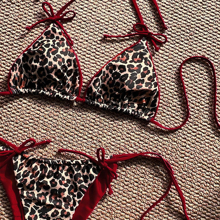 Leopard Lace-Up High-End Split Swimsuit