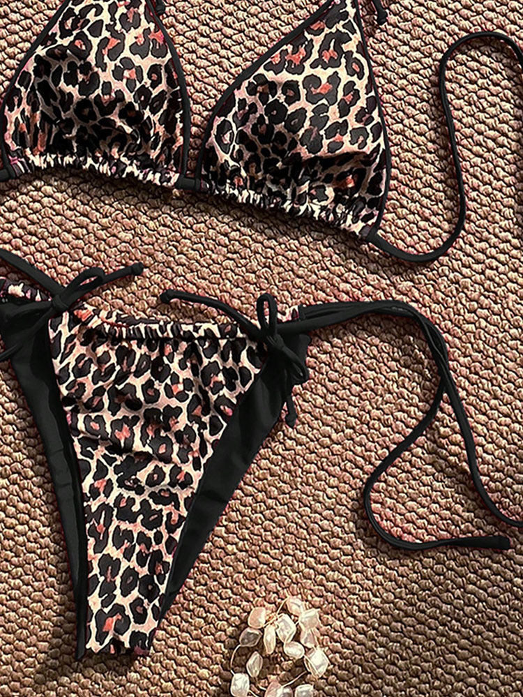 Leopard Lace-Up High-End Split Swimsuit