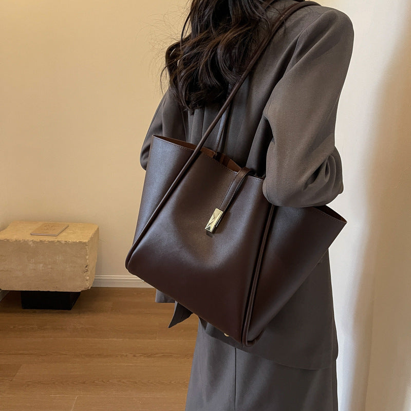 Soft Leather Large Commuter Tote Shoulder Bag