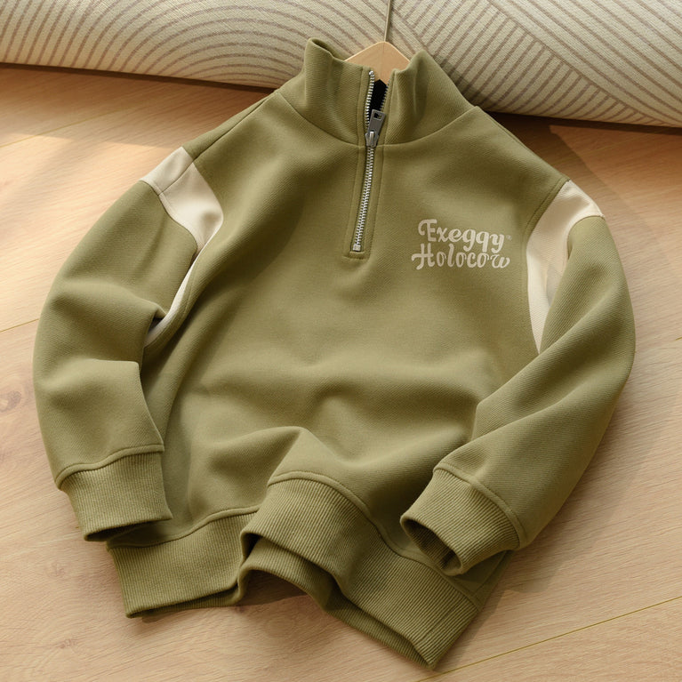 Children's half zipper Loose pullover sweatshirt Collar for Boys and Girls