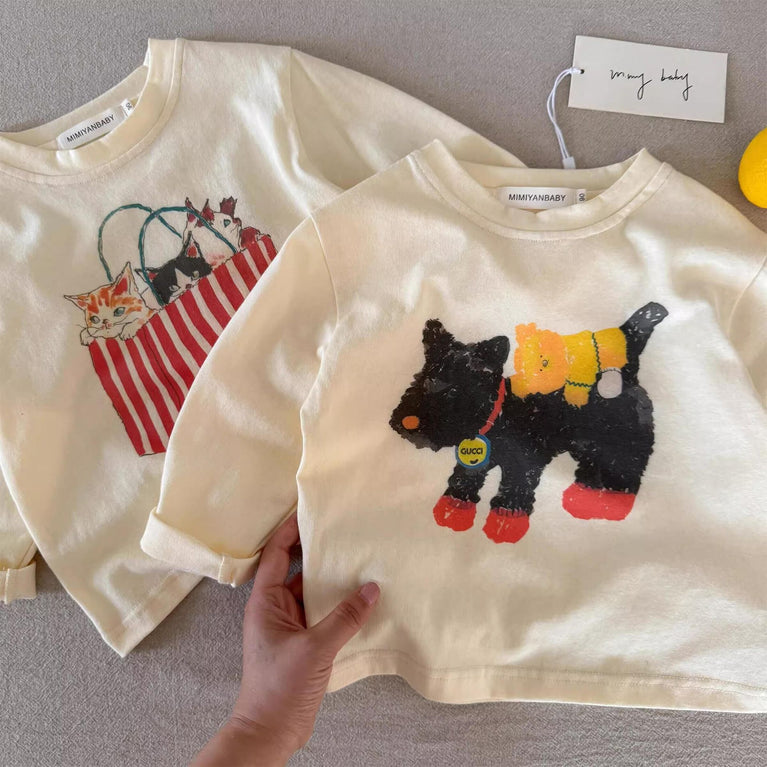 Kids Cartoon Cotton T-Shirt Long Sleeve Boys & Girls Top