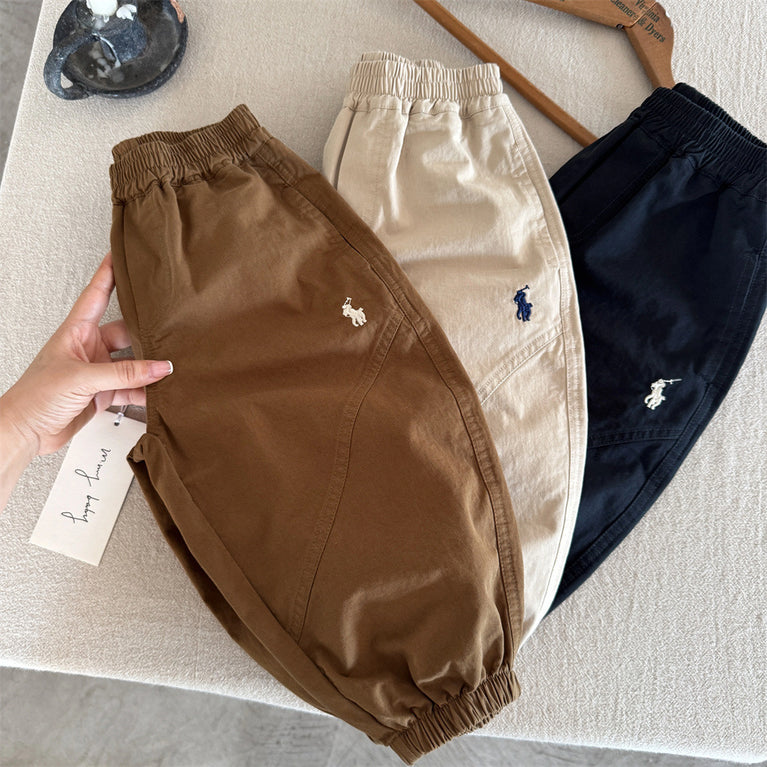 Kids Washed Cotton Pants Boys Autumn Leggings