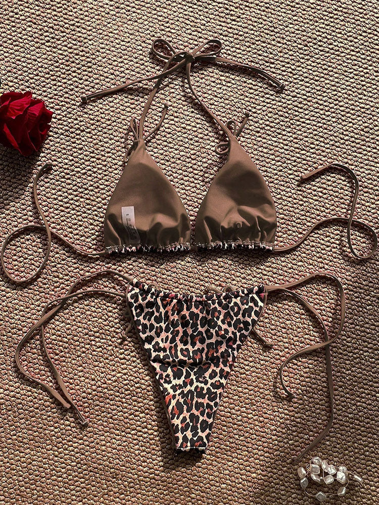 Leopard Lace-Up High-End Split Swimsuit