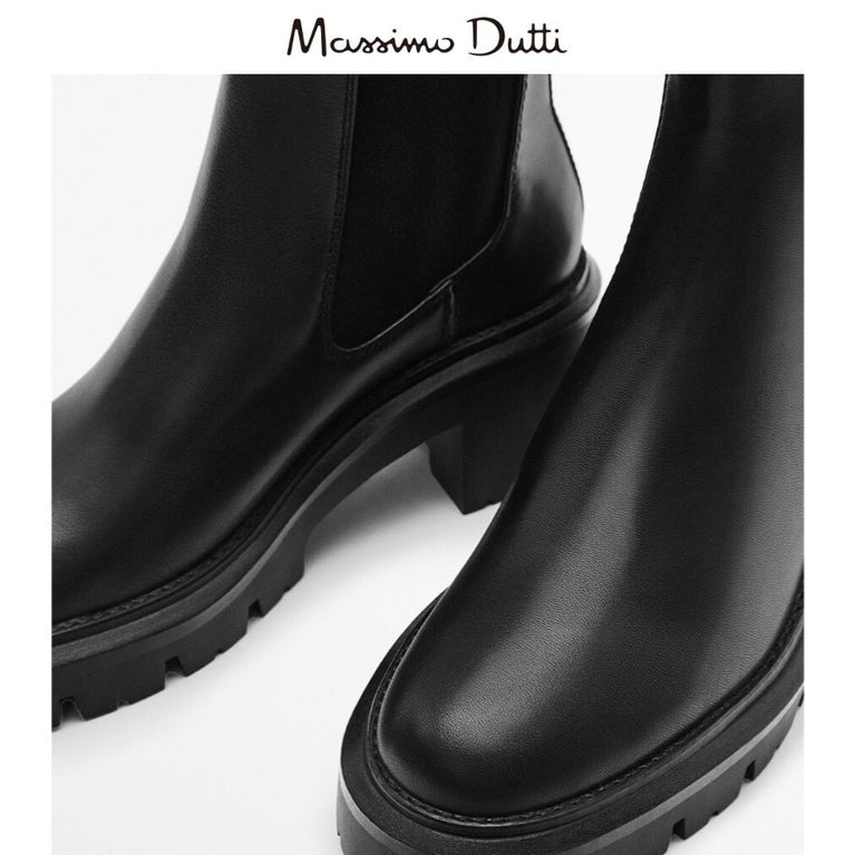 Massimo Dutti Women's Fall-Winter Leather Chelsea Boots