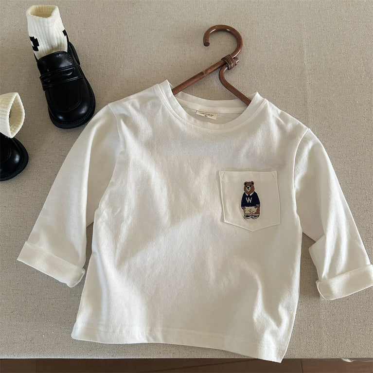 Kinder-Baumwoll-T-Shirt mit Bärenmotiv, langärmelig, Frühlings- und Herbstoberteil 