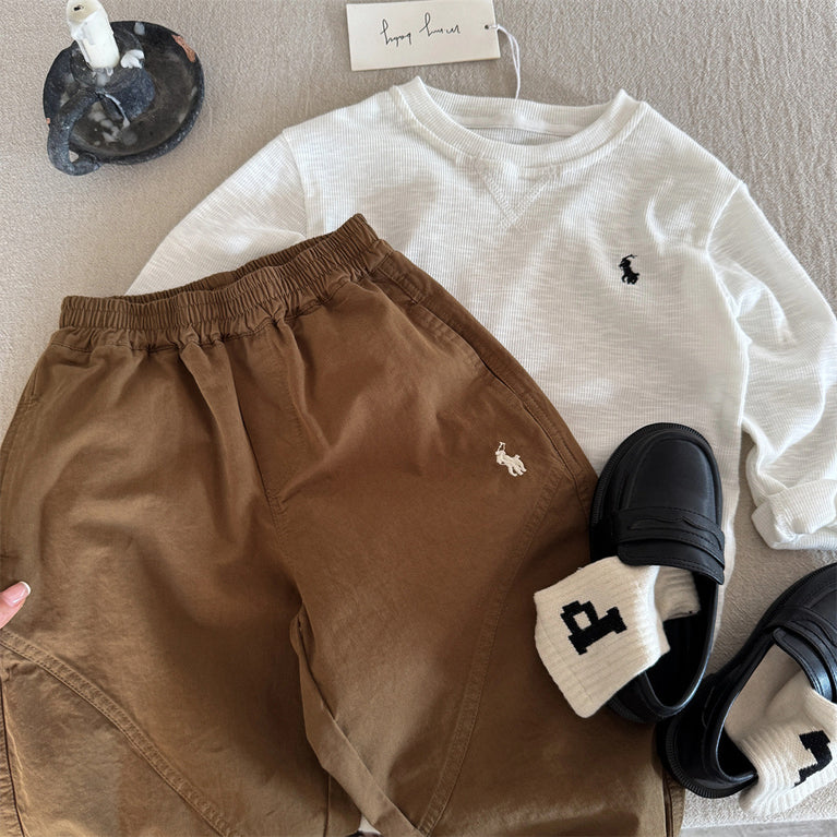 Kids Washed Cotton Pants Boys Autumn Leggings