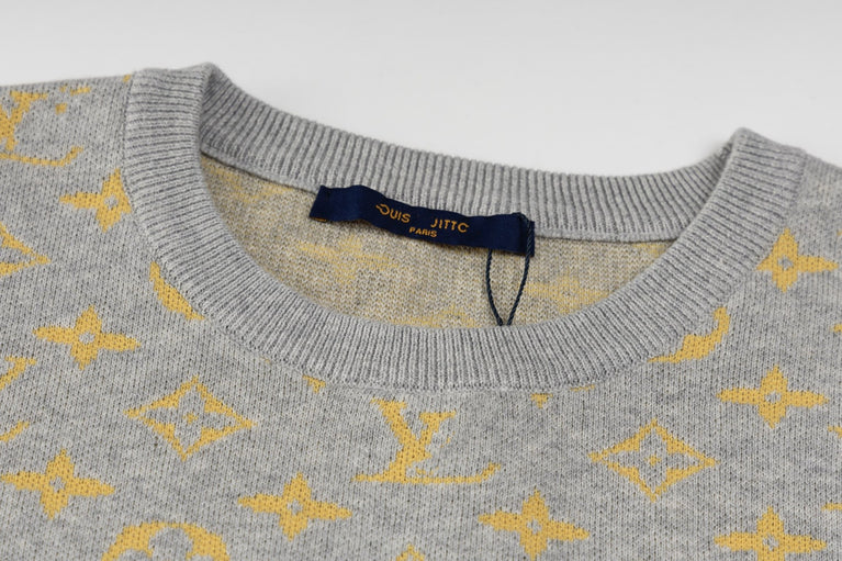 Jacquard wool knit casual loose sleeve T-shirt