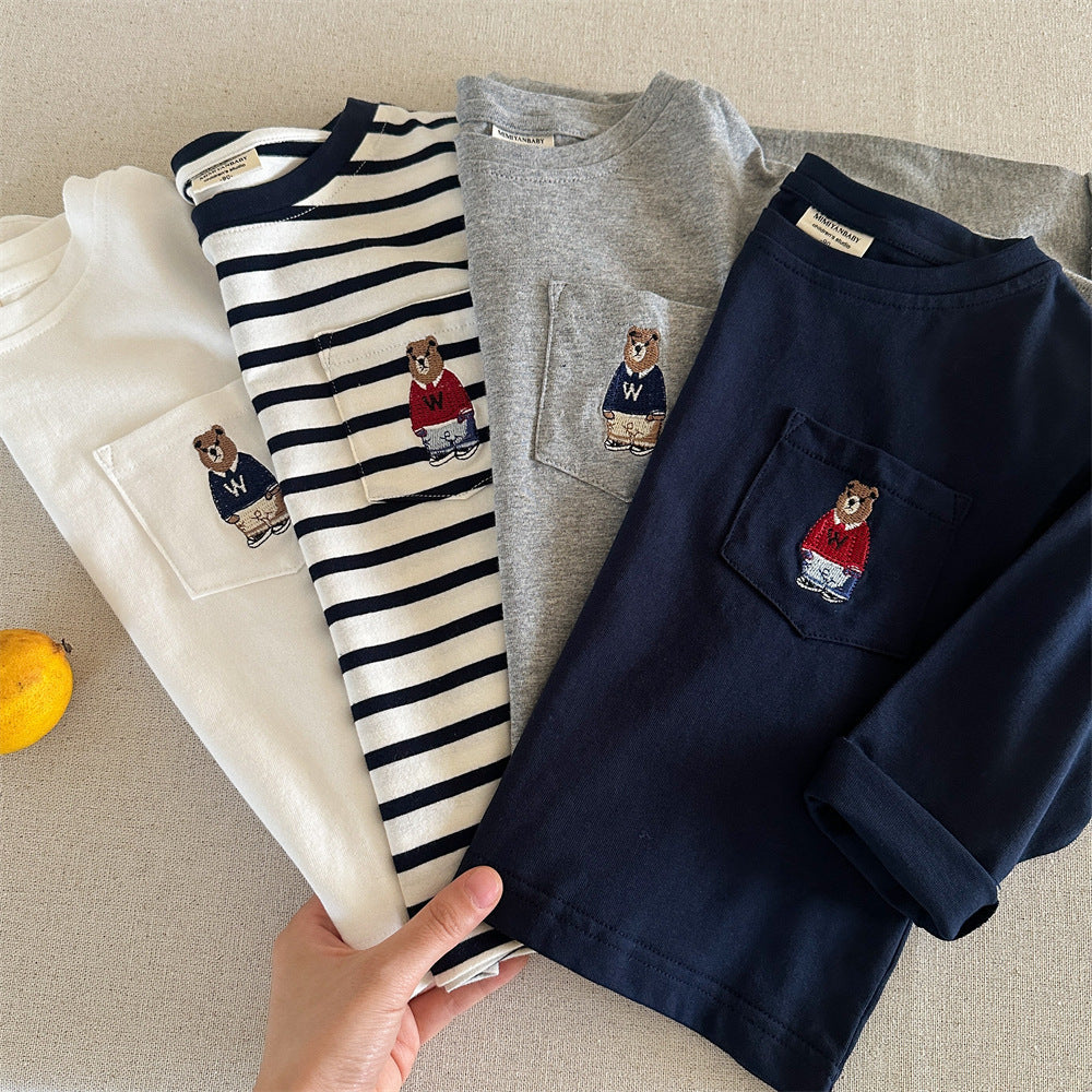 Kids Cotton Bear T-Shirt Long Sleeve Spring and Autumn Top