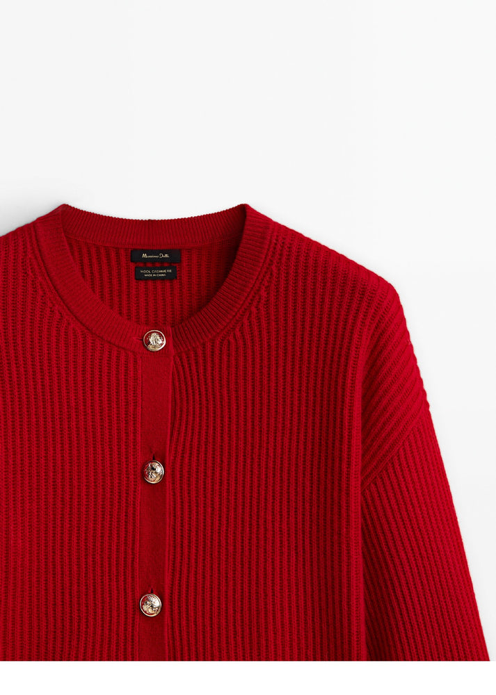 Massimo Dutti Women's Red Wool Knitted Cardigan Jacket