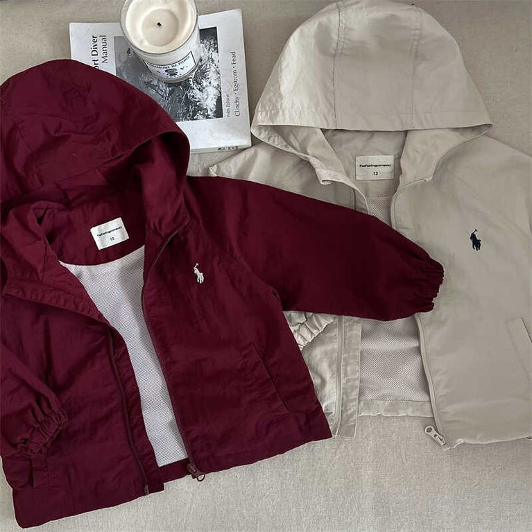 Kids Hooded Windbreaker Jacket Autumn Solid Color