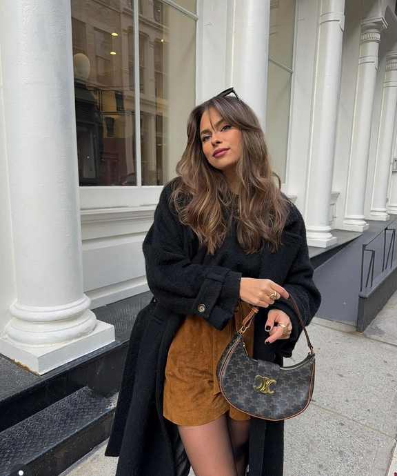 Celine Ava Triomphe Calfskin Leather & Denim Handbag