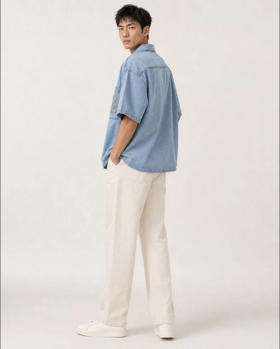 LOEWE Embroidered Denim Short-Sleeve Shirt