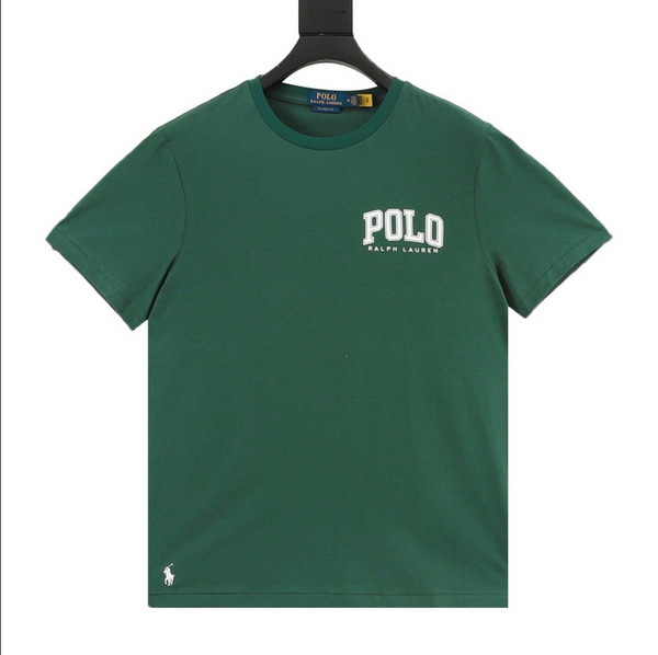 Ralph Lauren Classic Fit Letter Print Cotton Tshirt in green color, featuring a classic POLO logo design at Volonka.